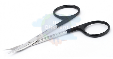 Ножницы Stevens, зубчатые, зауженные, изогнутые с черными ручками, длина 10,5 см