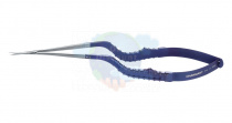 Микроножницы с байонетной ручкой 2 типа, острым кончиком, плоским лезвием 15,3 мм, изогнутые вправо, общ. длина 200 мм, рабочая длина 100 мм