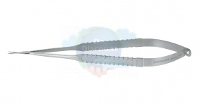 Микроножницы с прямой ручкой, закругленным кончиком, плоским лезвием 15,3 мм, изогнутые вправо, общ. длина 180 мм