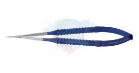Микроножницы с прямой ручкой, острым кончиком, плоским лезвием 13,3 мм, прямые, общ. длина 180 мм