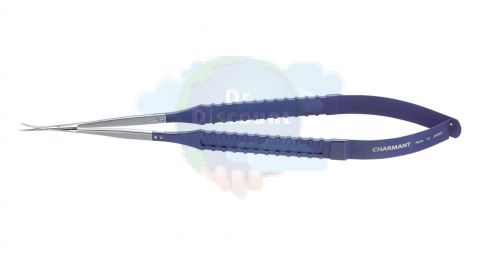 Микроножницы с прямой ручкой, закругленным кончиком, плоским лезвием 15,3 мм, изогнутые вправо,общ. длина 200 мм