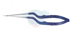 Микроножницы с байонетной ручкой 1 типа, закругленным мини-кончиком, изогнутым лезвием 8,3 мм, прямые, общ. длина 200 мм, раб. длина 87 мм